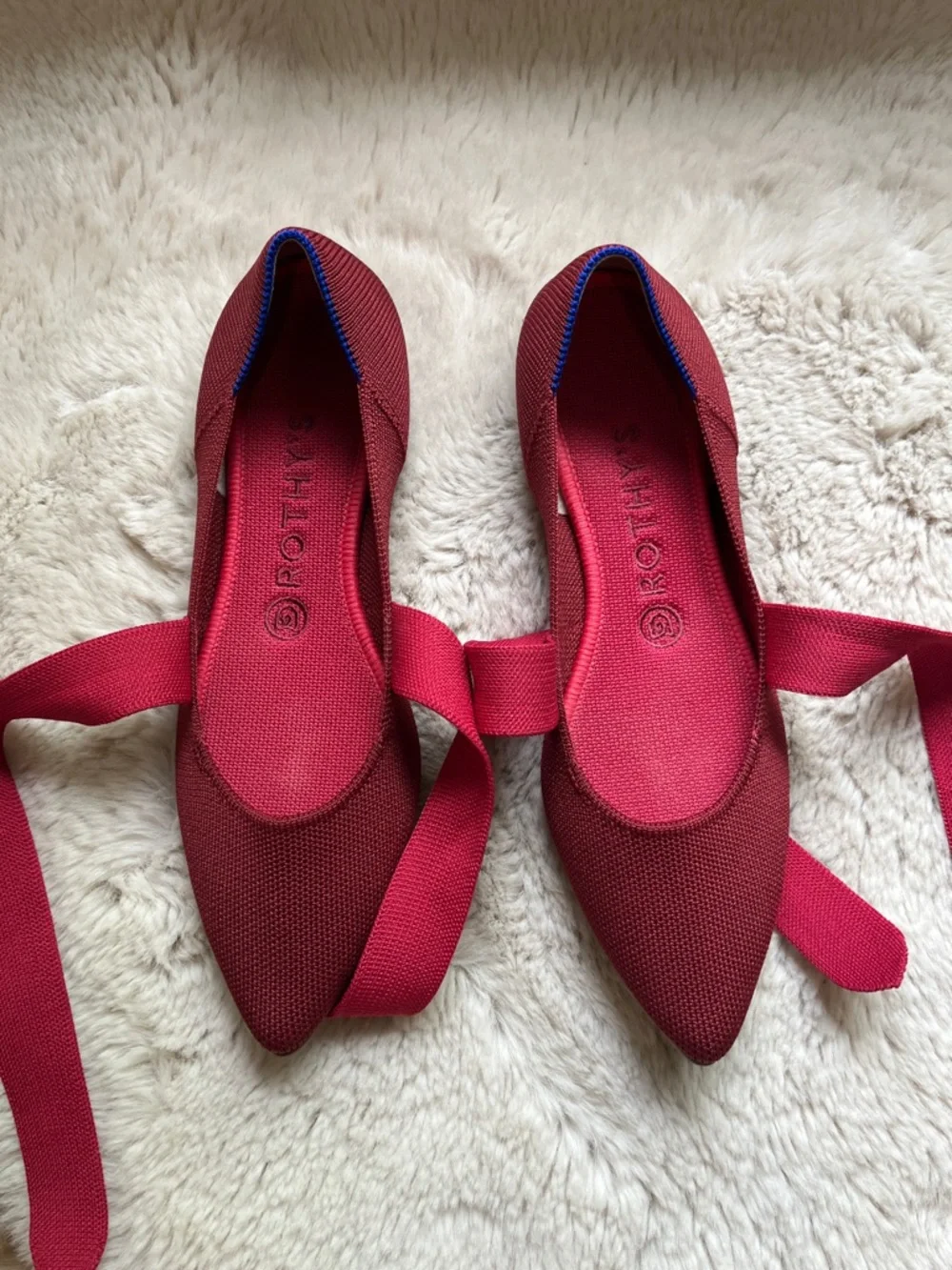 Rothys Cinnamon The Mary Jane Red Bow Point Flats Maroon Ribbon Tie Loafer 8 - Picture 4 of 14